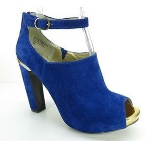 Seychelles Blue Suede Leather Gold Trim Pump